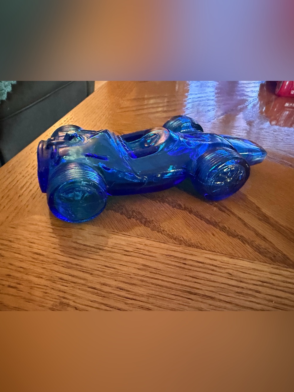 Blue Glass Race Car Figurine Avon Perfume